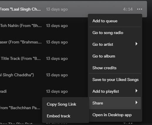 Getting Spotify track link
